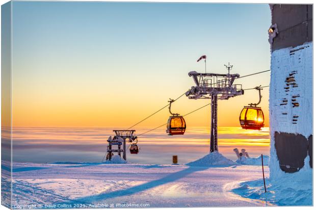 Cable Car Passes Setting Sun, Yllas, Finland Canvas Print by Dave Collins