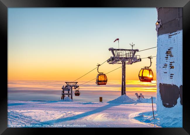 Cable Car Passes Setting Sun, Yllas, Finland Framed Print by Dave Collins
