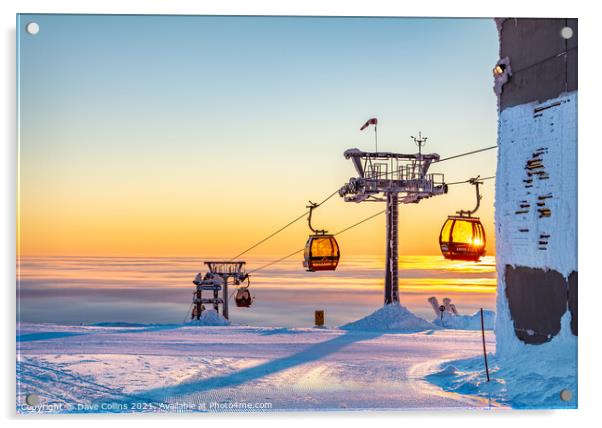 Cable Car Passes Setting Sun, Yllas, Finland Acrylic by Dave Collins