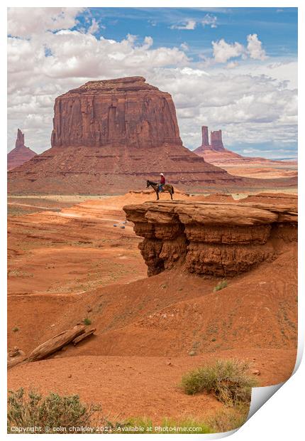  Monument Valley - Lone Horseman Print by colin chalkley