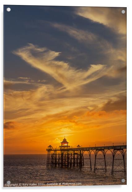 Clevedon Pier Sunset Acrylic by Rory Hailes