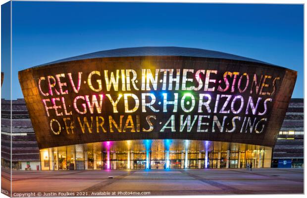 Millennium Centre, Cardiff Canvas Print by Justin Foulkes