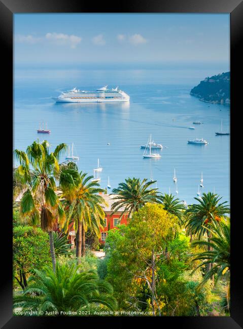 Cruise ship, Villefranche Sur Mer, Cote D'Azur, Fr Framed Print by Justin Foulkes