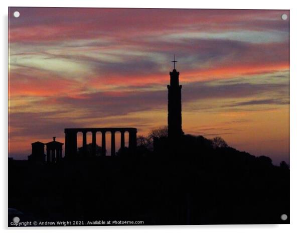 Dawn Over Calton Hill, Edinburgh Acrylic by Andrew Wright