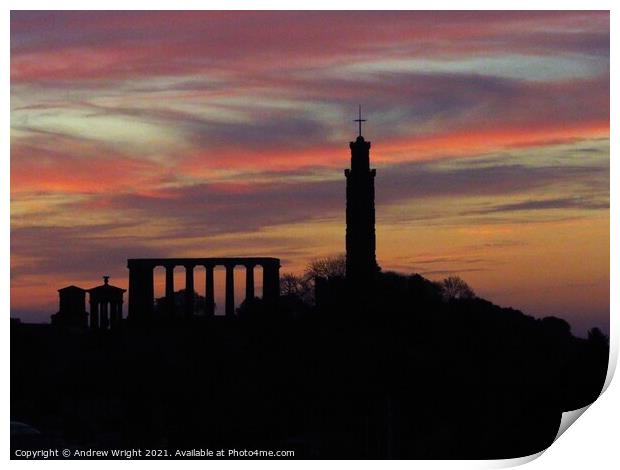 Dawn Over Calton Hill, Edinburgh Print by Andrew Wright
