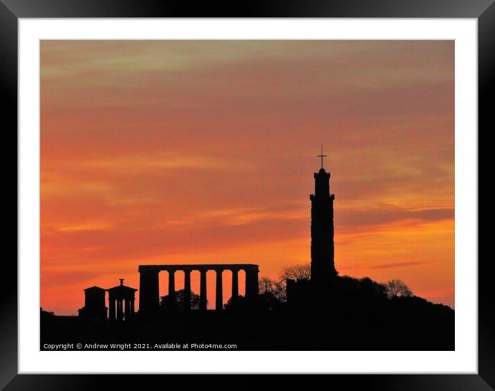 Orange Skies, Calton Hill, Edinburgh Framed Mounted Print by Andrew Wright