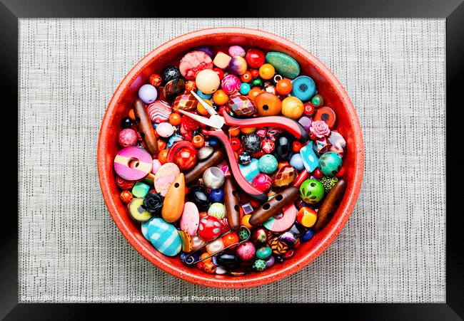 Bead jewelry making,multicolored beads. Framed Print by Mykola Lunov Mykola