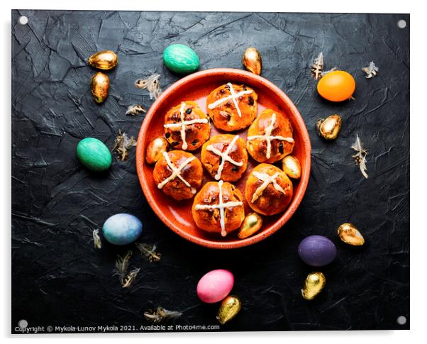 Easter hot cross buns Acrylic by Mykola Lunov Mykola