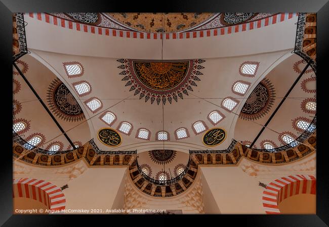 Interior of Suleymaniye Mosque, Istanbul Framed Print by Angus McComiskey