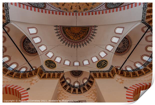 Interior of Suleymaniye Mosque, Istanbul Print by Angus McComiskey