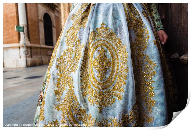 Detail of the traditional fallera dress, with rich golden thread Print by Joaquin Corbalan