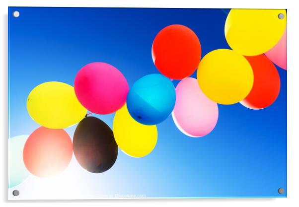 Colorful balloons inflated against the sun, festive and joyful c Acrylic by Joaquin Corbalan