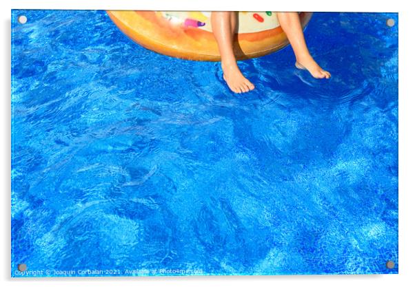 Crystal clear water pool where a child enjoys fun baths during t Acrylic by Joaquin Corbalan