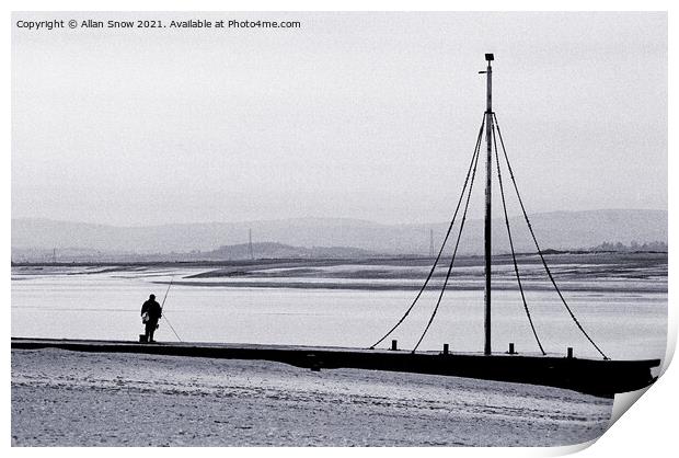 Lone Fisherman On The Beach, Burnham-on Sea, Somer Print by Allan Snow