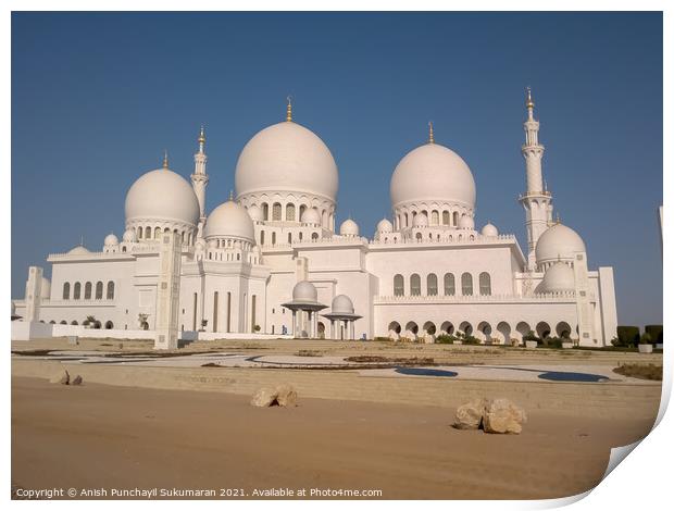  UAE Abu Dhabi Sheikh Zayed Grand Mosque in Abu Dhabi, United Arab Emirates Print by Anish Punchayil Sukumaran