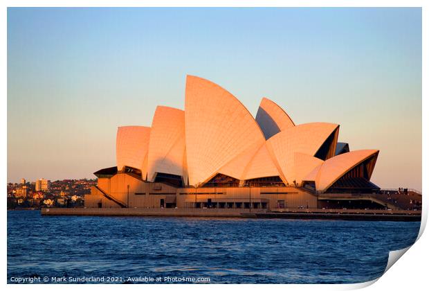 Sydney Opera House at Sunset Print by Mark Sunderland