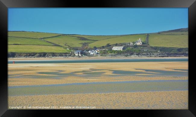 Across the Estuary To Hawker's Cove. Framed Print by Neil Mottershead
