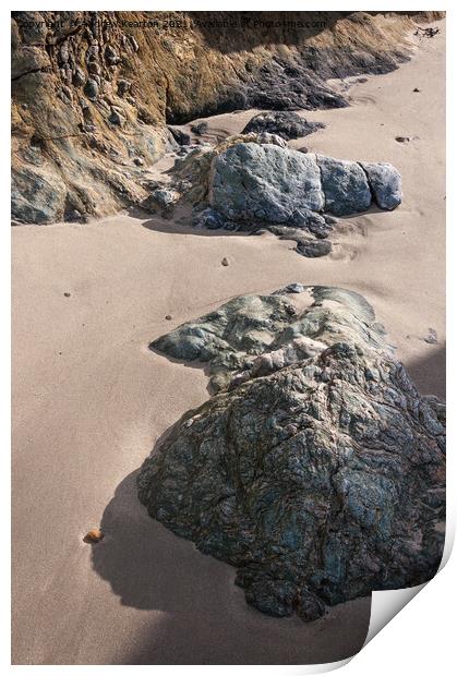 Soft sand and textured rocks Print by Andrew Kearton