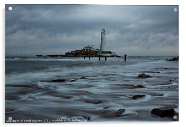 St Marys lighthouse long exposure waves Acrylic by david siggens
