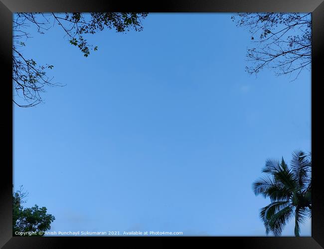 blue sky and tree on each corners,  Framed Print by Anish Punchayil Sukumaran