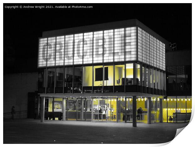 The Crucible Theatre, Sheffield ( Yellow & Grey Version ) Print by Andrew Wright