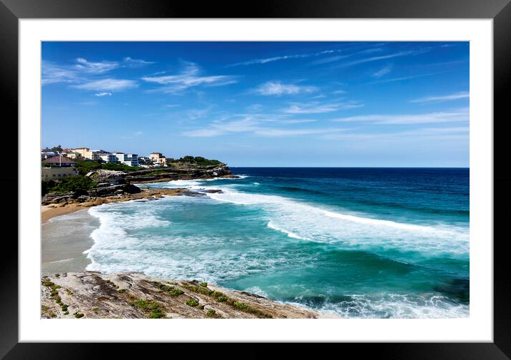 Cliffs along empty beach in Sidney Australia coast Framed Mounted Print by Thomas Baker