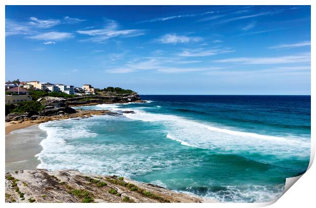 Cliffs along empty beach in Sidney Australia coast Print by Thomas Baker