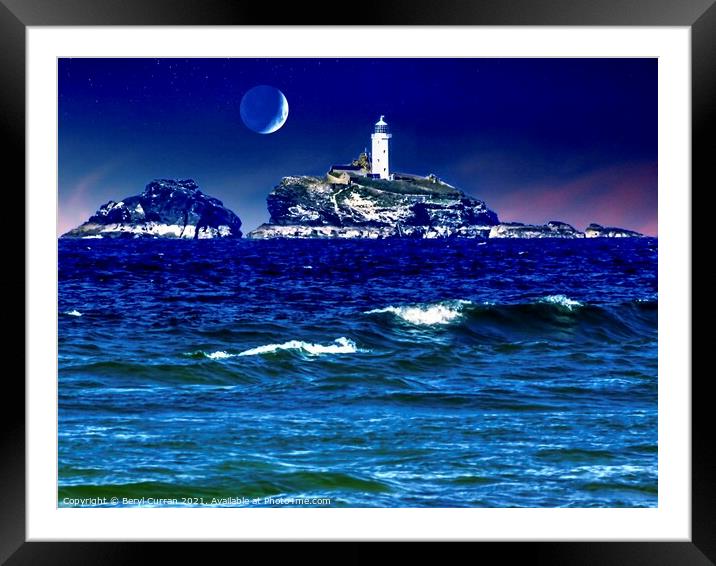 Godrevy Lighthouse Moonlit Serenade Framed Mounted Print by Beryl Curran