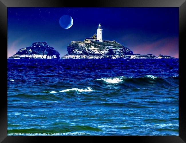 Godrevy Lighthouse Moonlit Serenade Framed Print by Beryl Curran