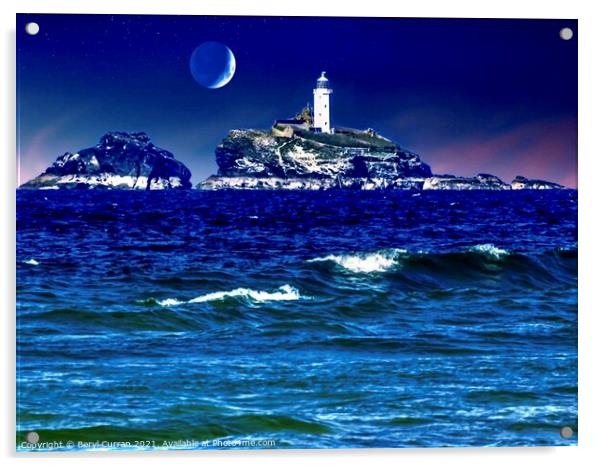 Godrevy Lighthouse Moonlit Serenade Acrylic by Beryl Curran