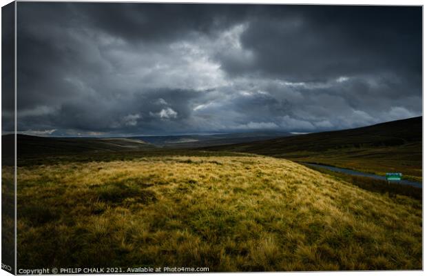 Desolate Yorkshire dales with stormy skies 423  Canvas Print by PHILIP CHALK