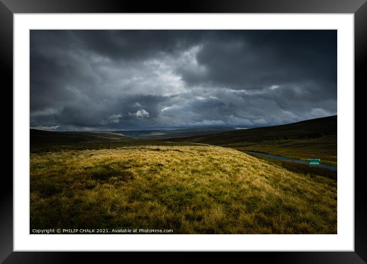 Desolate Yorkshire dales with stormy skies 423  Framed Mounted Print by PHILIP CHALK