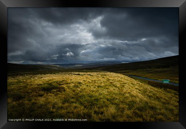 Desolate Yorkshire dales with stormy skies 423  Framed Print by PHILIP CHALK