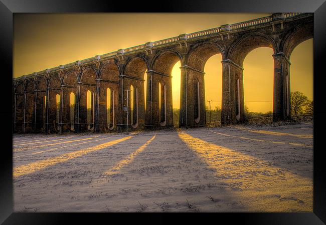Balcombe Viaduct in the Snow at Sunset Framed Print by Eddie Howland