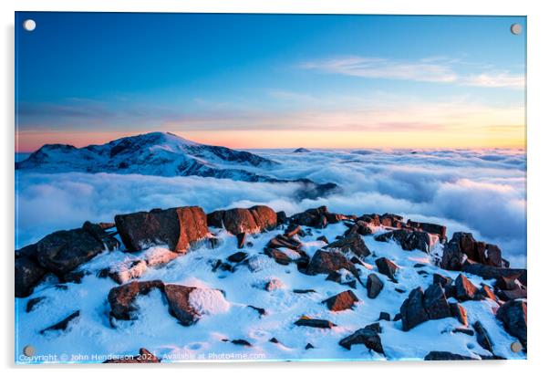  Snowdon winter inversion Acrylic by John Henderson