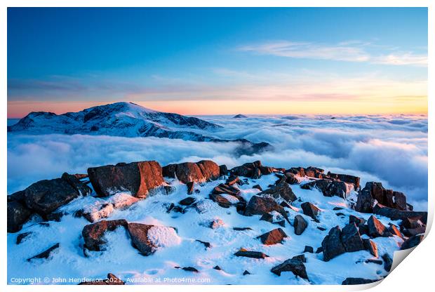 Snowdon winter inversion Print by John Henderson