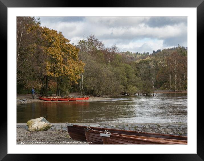 Orange boats at Coniston Water Framed Mounted Print by JUDI LION