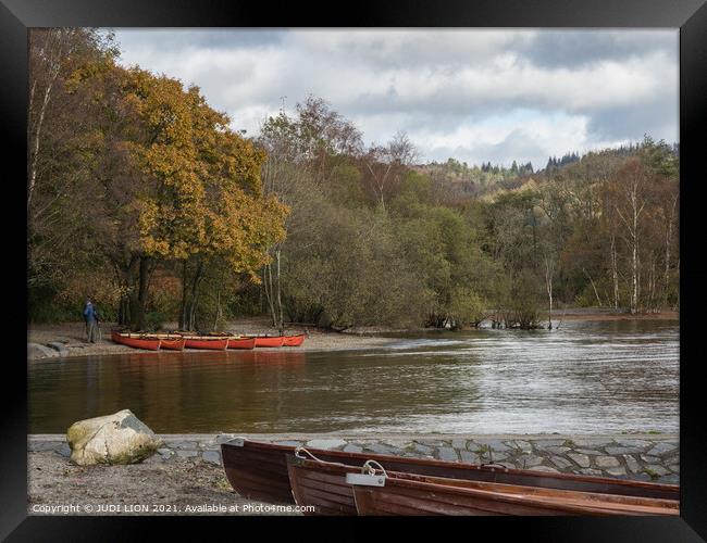 Orange boats at Coniston Water Framed Print by JUDI LION