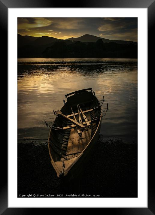 Moored boat on Derwent Water Framed Mounted Print by Steve Jackson
