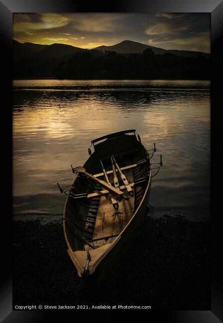 Moored boat on Derwent Water Framed Print by Steve Jackson