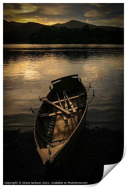 Moored boat on Derwent Water Print by Steve Jackson