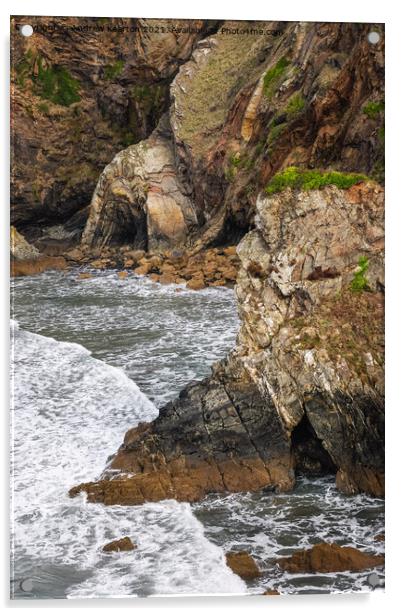 Cliffs at Pwllcrochan, Pembrokeshire, Wales Acrylic by Andrew Kearton
