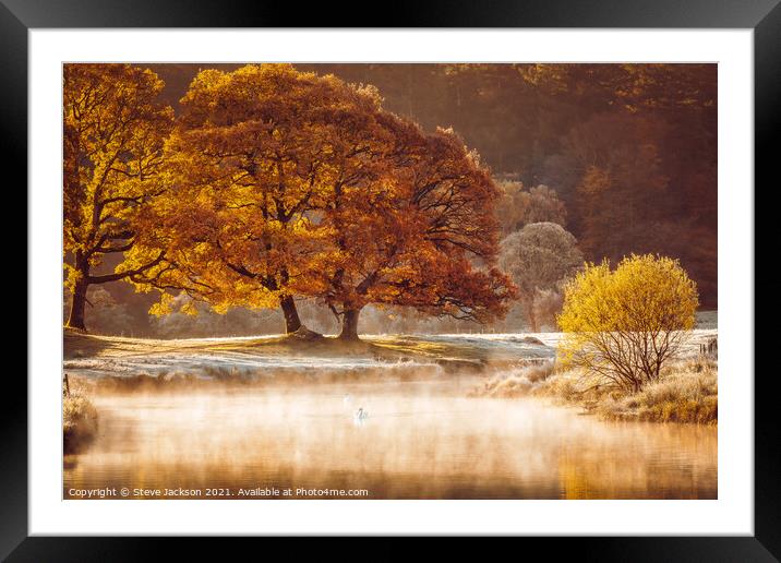 Autumnal mist on the River Brathay Framed Mounted Print by Steve Jackson