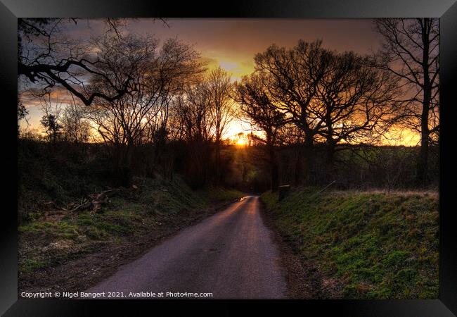 Country Lane Sunset Framed Print by Nigel Bangert