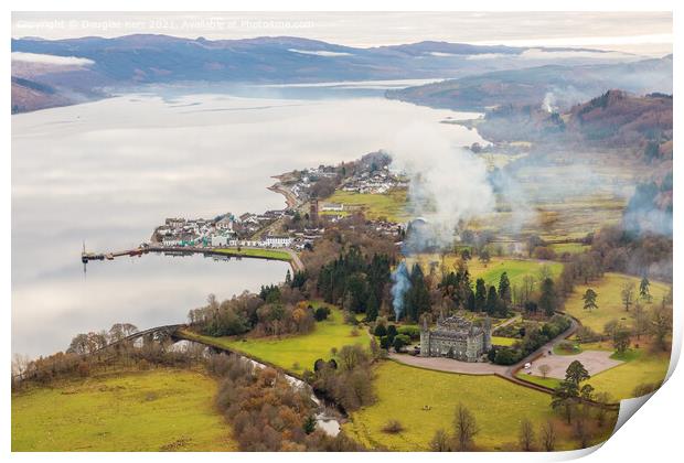 Inverary and Inverary Castle from Dun na Cuaiche Watchtower Print by Douglas Kerr