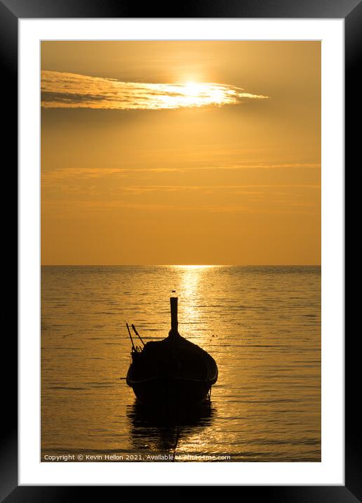 Silhouettes of boats at Bang Tao beach Framed Mounted Print by Kevin Hellon
