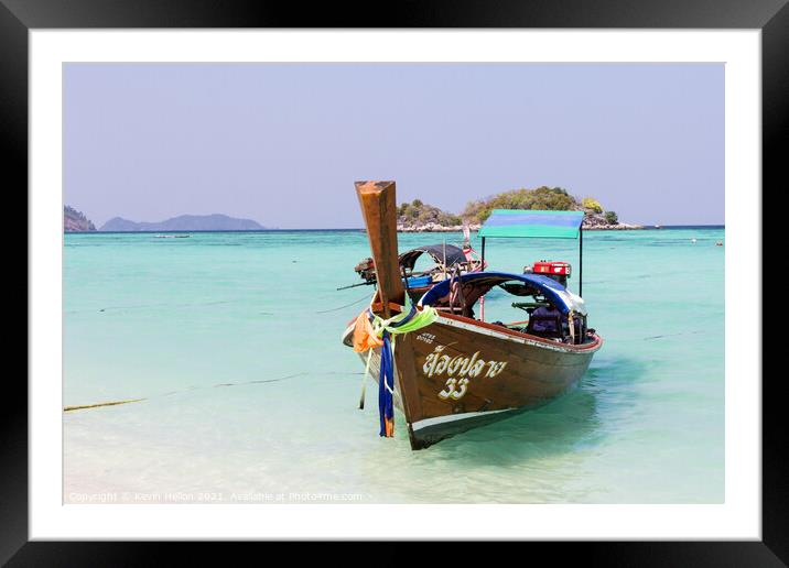 Long Tail boat at anchor, Koh Lipe Framed Mounted Print by Kevin Hellon