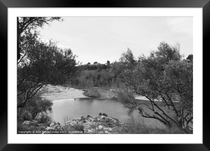 A view from Pont du Diable - Devils Bridge in monochrome Framed Mounted Print by Ann Biddlecombe