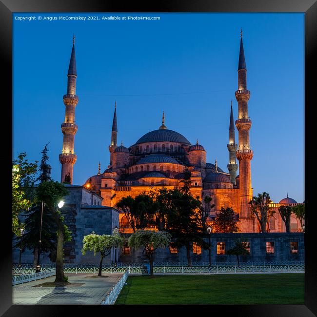 Blue Mosque at dusk Framed Print by Angus McComiskey