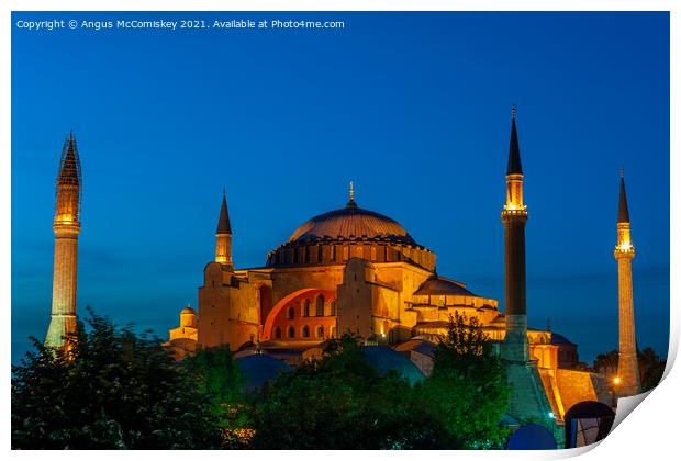 Hagia Sophia at dusk Print by Angus McComiskey